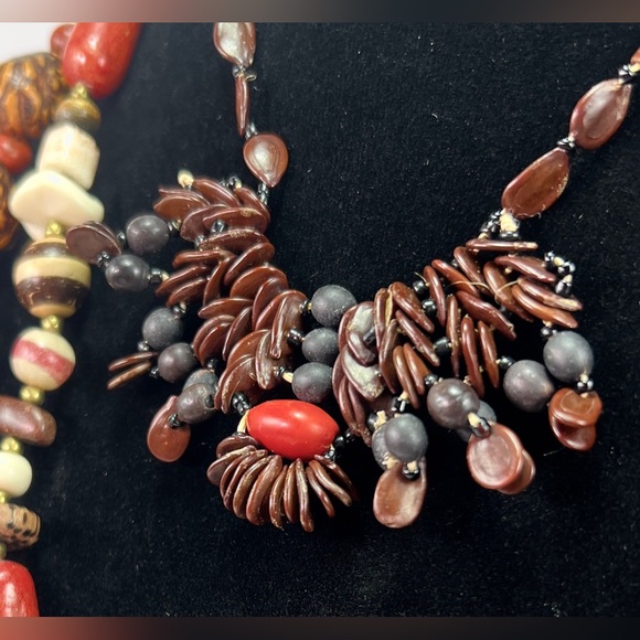 Set of 3 Vintage African Tribal Necklaces Handcrafted Beaded Wood Bone Jewelry - Picture 4 of 8